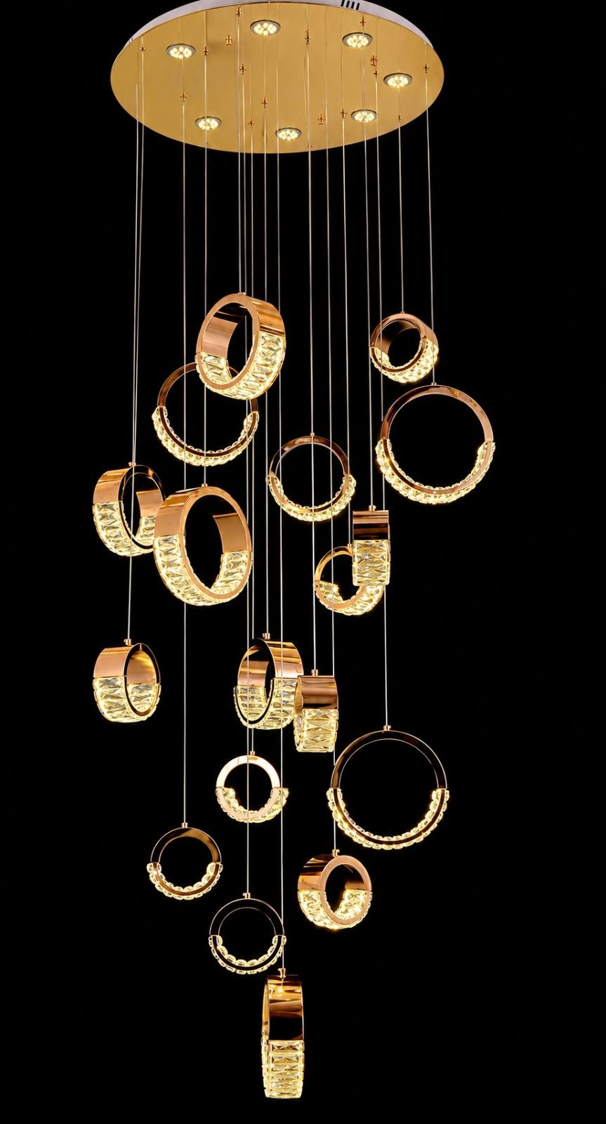 Luxury Gold Ring Crystal Cascading Chandelier