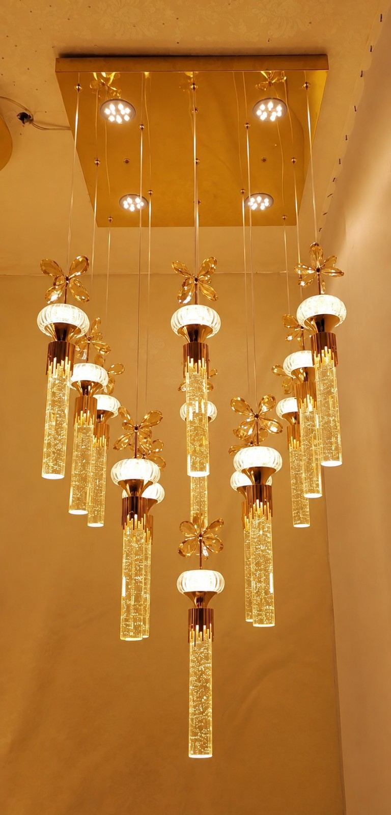 Luxury Gold Floral Crystal Hanging Chandelier
